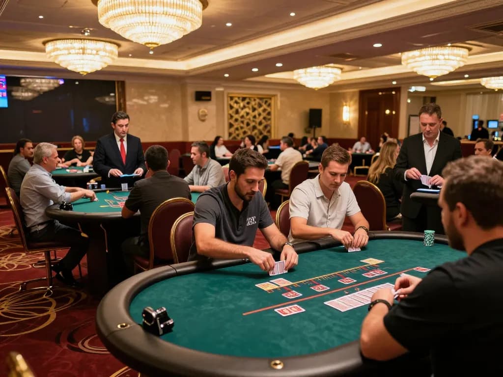 Players strategizing at 88xeng blackjack tables in a vibrant casino atmosphere.