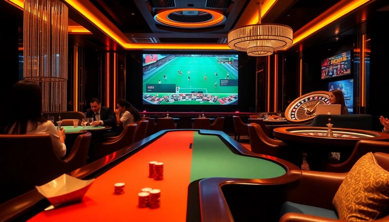 Enjoy watching truc tiep bong da in a lively casino atmosphere with professional commentary.