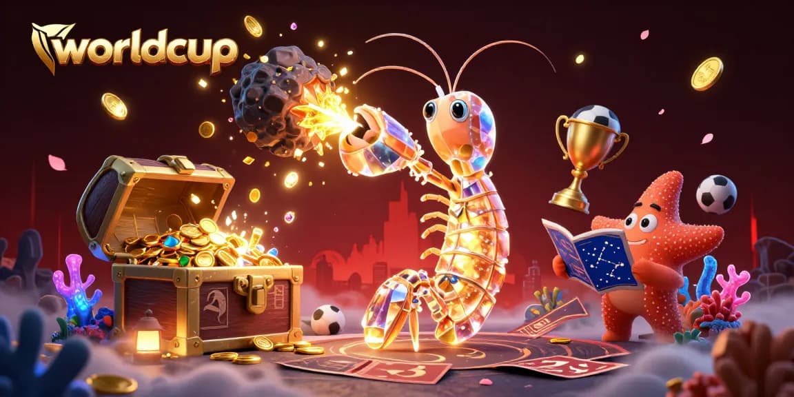 Experience worldcup excitement with a vibrant scene featuring a playful mantis shrimp and starfish amidst dynamic gambling elements.