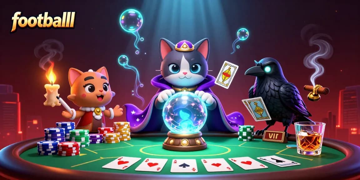 Experience thrilling moments at footballl with a mystic cat and raven among poker action.