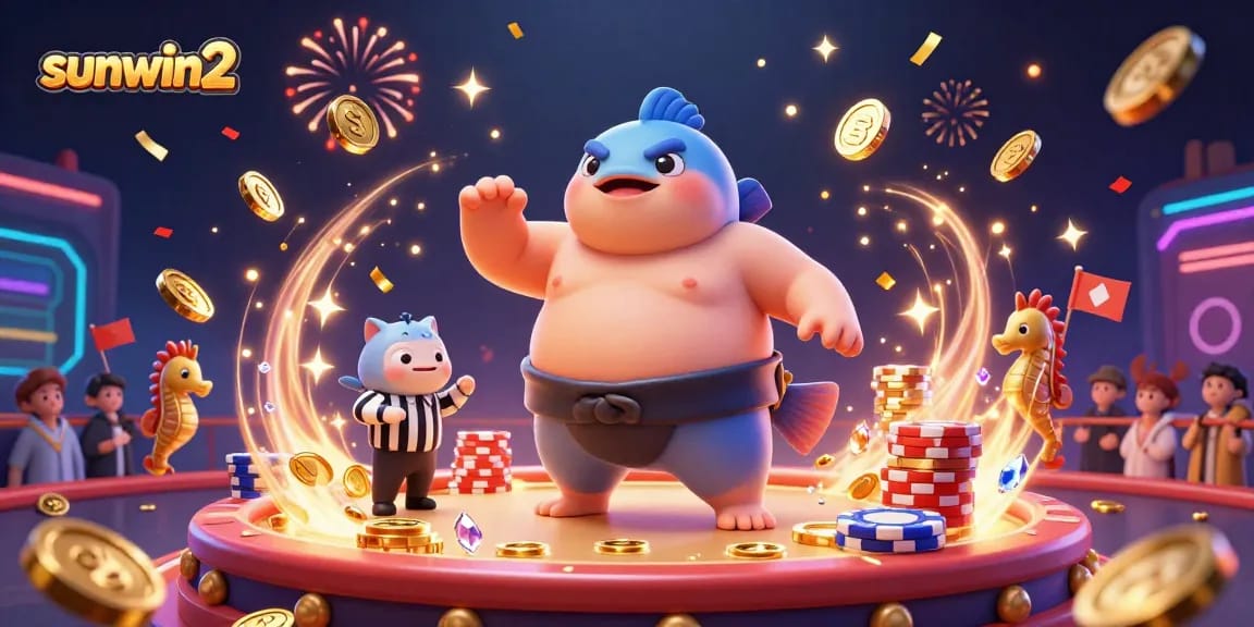 Play the thrilling games at sunwin2 featuring a fugu and catfish in a vibrant underwater casino scene.