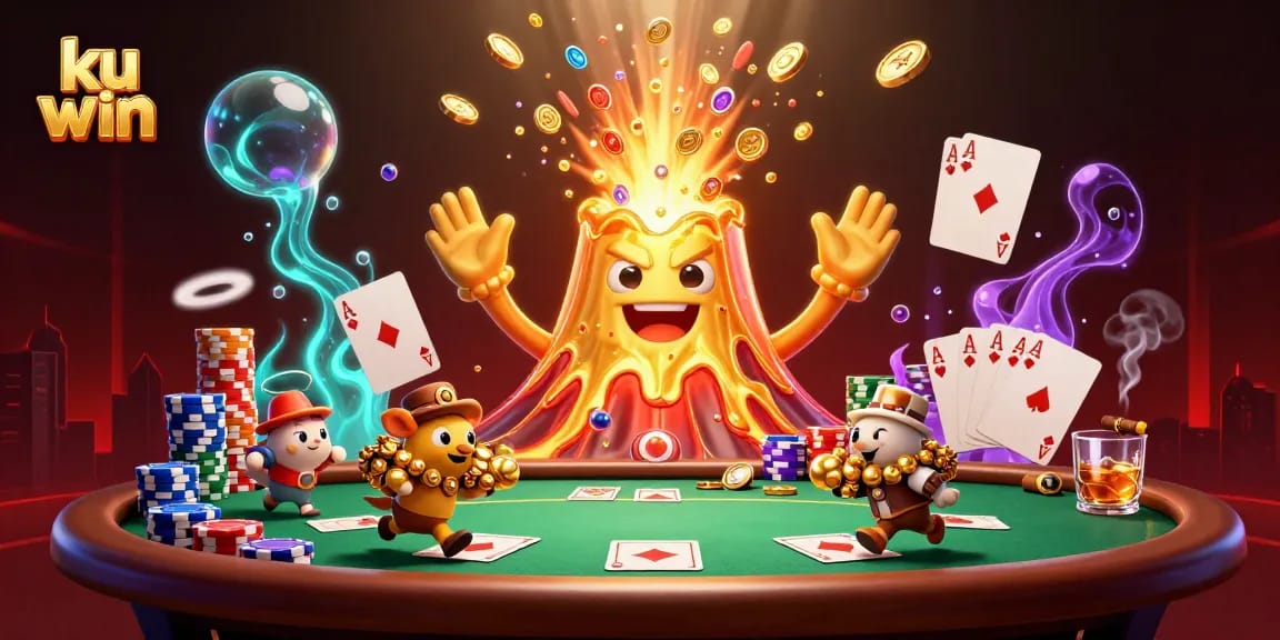 Experience thrilling gameplay with ku win, featuring a triumphant gold volcano and treasure-filled adventure!