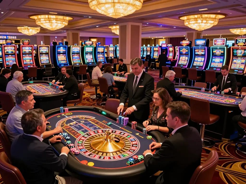 Experience thrilling roulette gameplay at VK88 casino, showcasing players and vibrant table action.