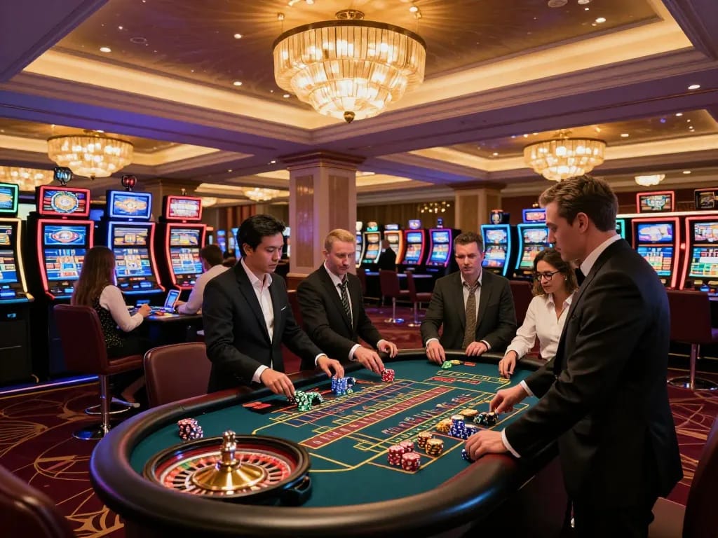Players enjoying the excitement of a roulette game at the FIVE88 casino, creating strategic betting moments.