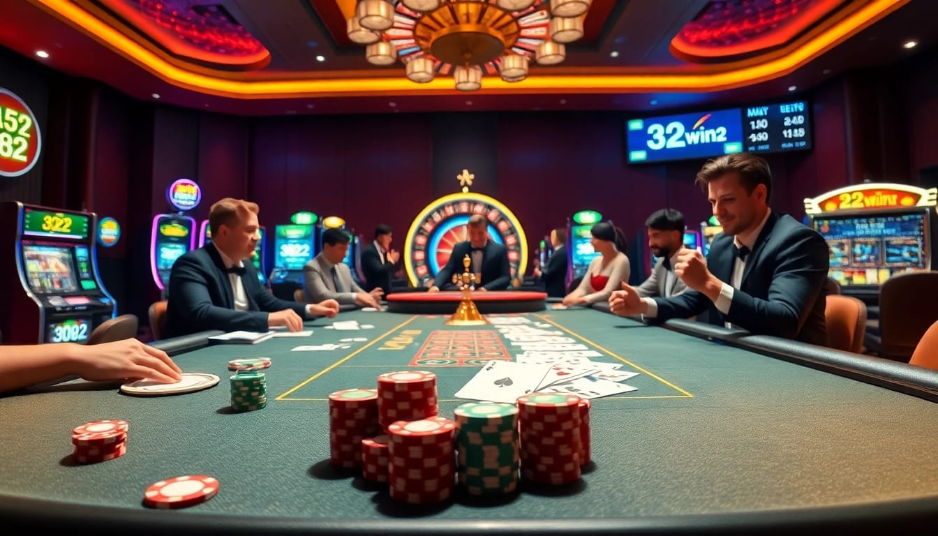 Experience the thrill of gambling at 32win32 with luxury tables, cards, and festive casino atmosphere.
