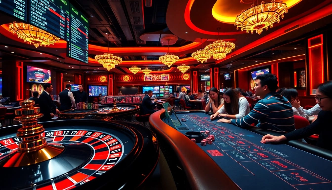 Experience the thrill of gambling with "link vào nn88" at a vibrant casino table surrounded by action.