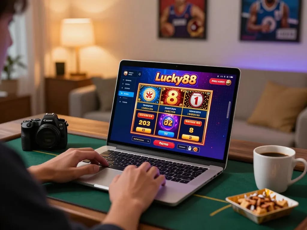 Experience the thrills of Lucky88 Casino with engaging online gameplay and vibrant home setup.