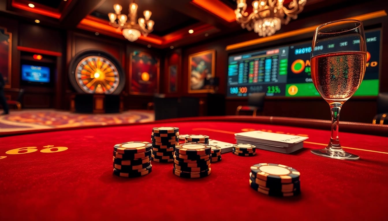 Engaging hb88 club casino experience with vibrant tables, chips, and a roulette wheel.