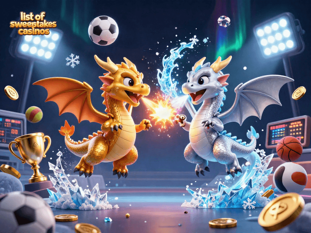 Experience the excitement of the list of sweepstakes casinos with dynamic dragons and vibrant game elements.