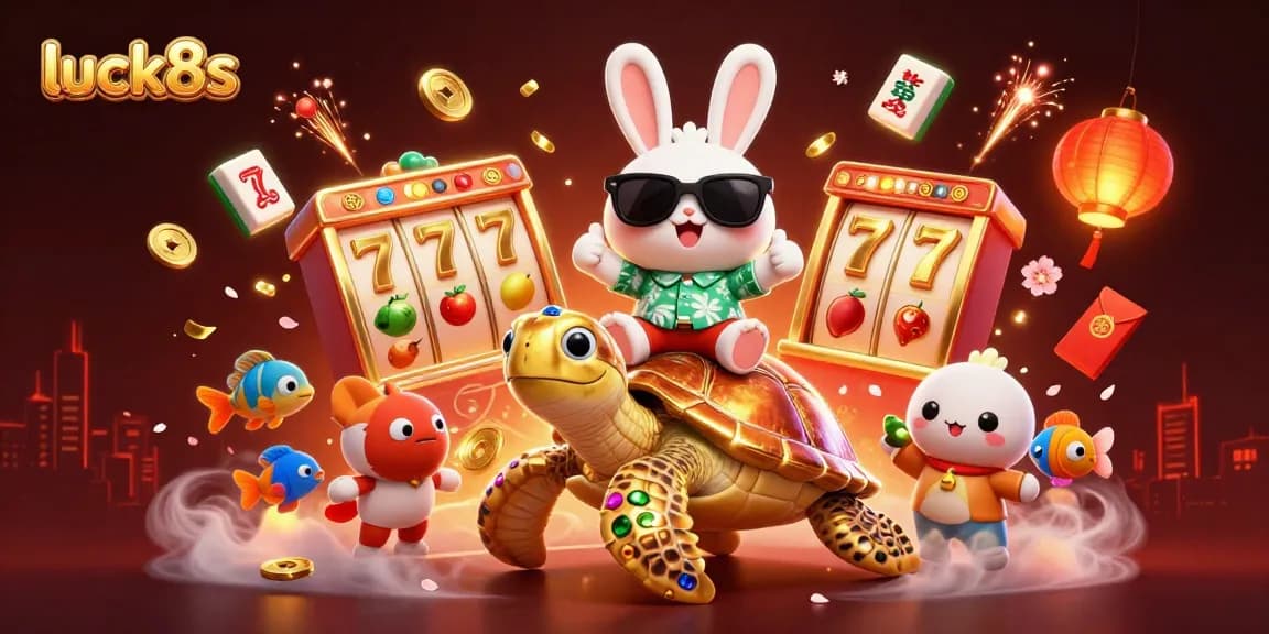 Experience the excitement of luck8s with a thrilling casino adventure scene featuring a lucky rabbit and golden turtle.