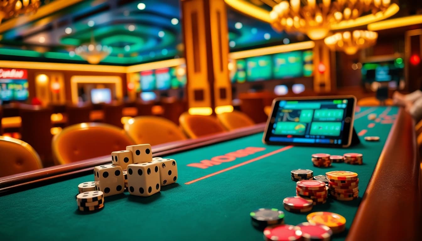 Engaging scene depicting players enjoying tài xỉu md5 at an online casino table with interactive interface elements.