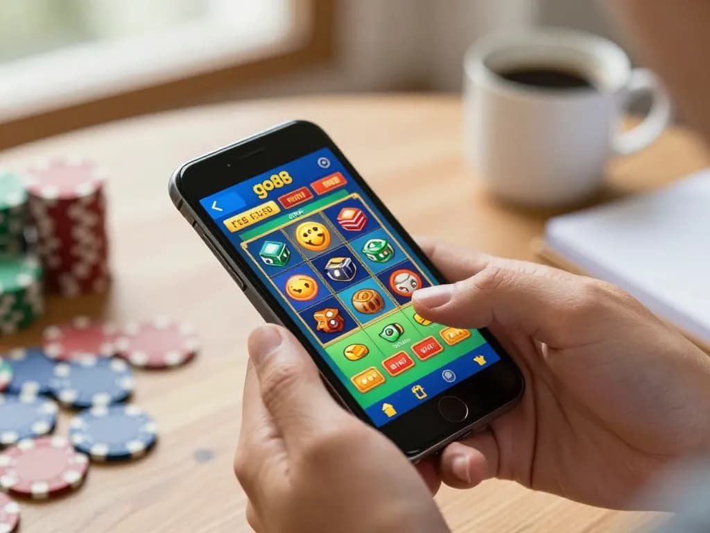 Player engaging with the go88 app on smartphone for exciting slot gameplay.