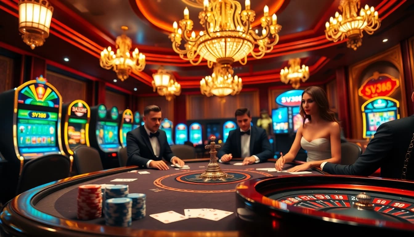 Experience the thrill of gambling at sv388's luxurious casino with live poker tables and vibrant slot machines.