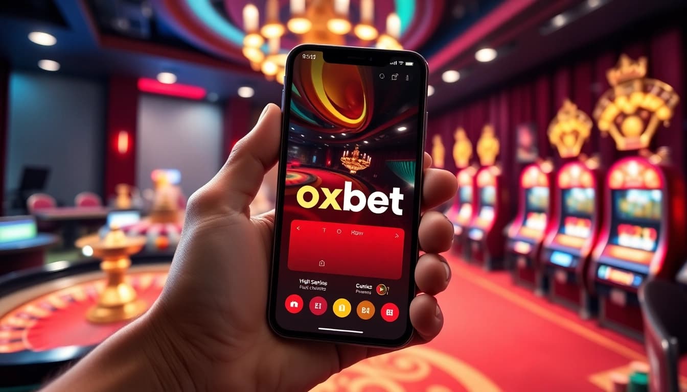 Experience the oxbet app interface in a luxurious casino setting filled with excitement.