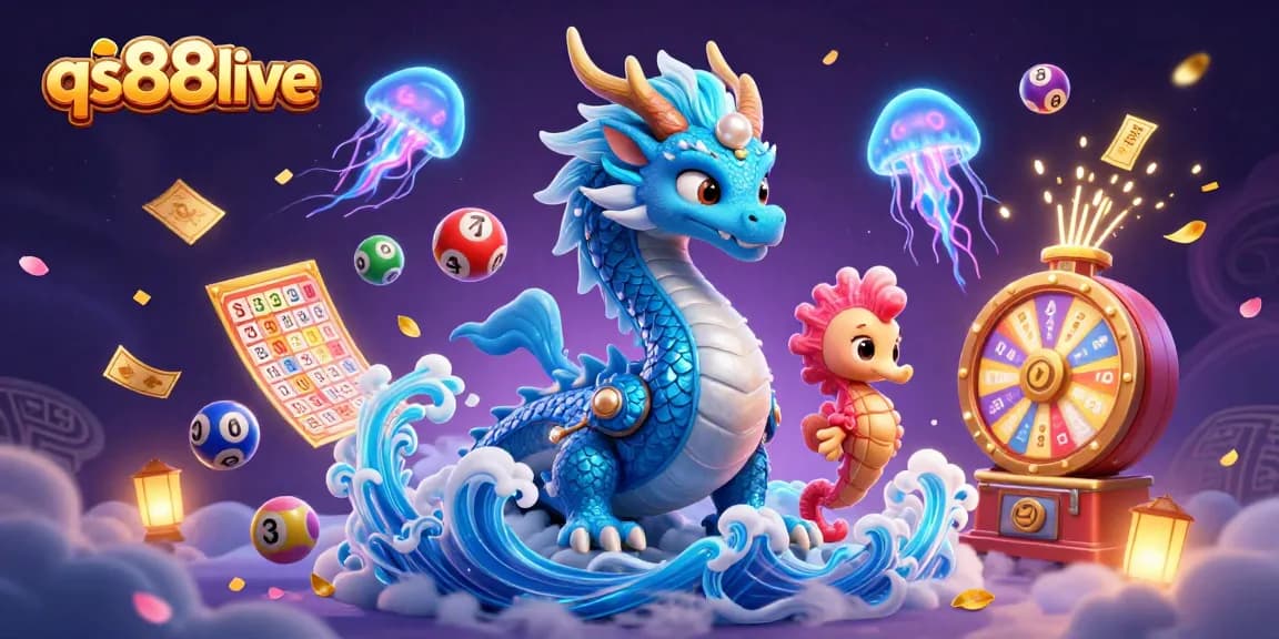 Experience thrilling gameplay with qs88live's vibrant casino elements, featuring a majestic water dragon and seahorse knight.