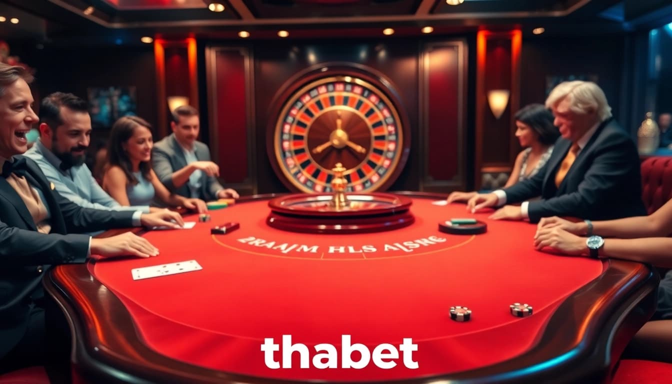 Thrilling gameplay at THABET casino with vibrant blackjack table and roulette wheel action.
