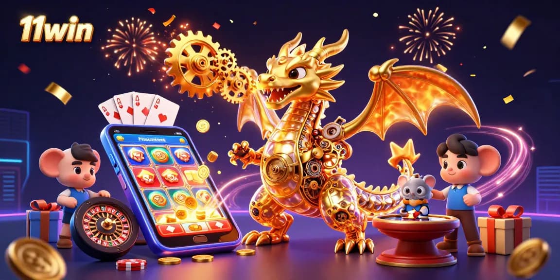 Experience thrilling gameplay at 11win with slots and casino excitement, featuring a golden dragon.
