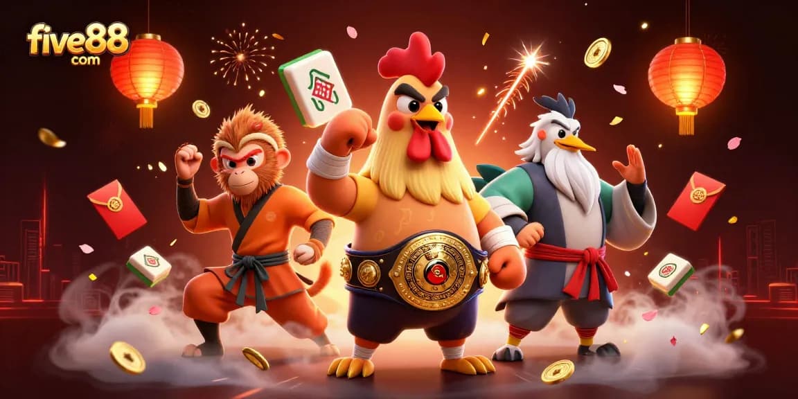 Feel the excitement of five88 com with iconic casino characters in a vibrant Asian-themed 3D scene.