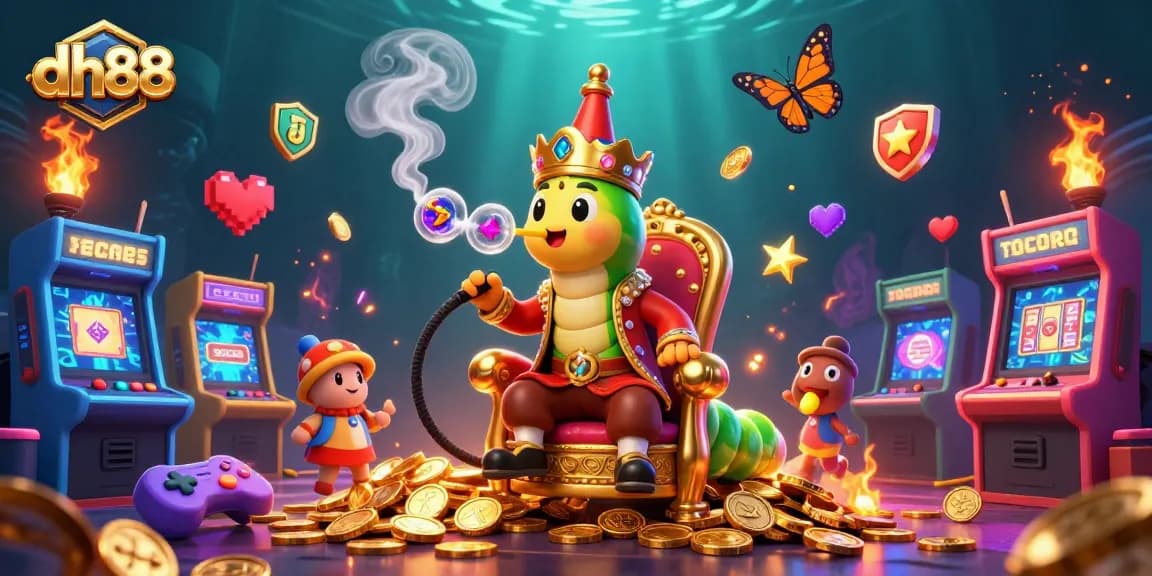 Experience thrilling wins at dh88 with vibrant 3D slots and casino elements in a delightful scene.