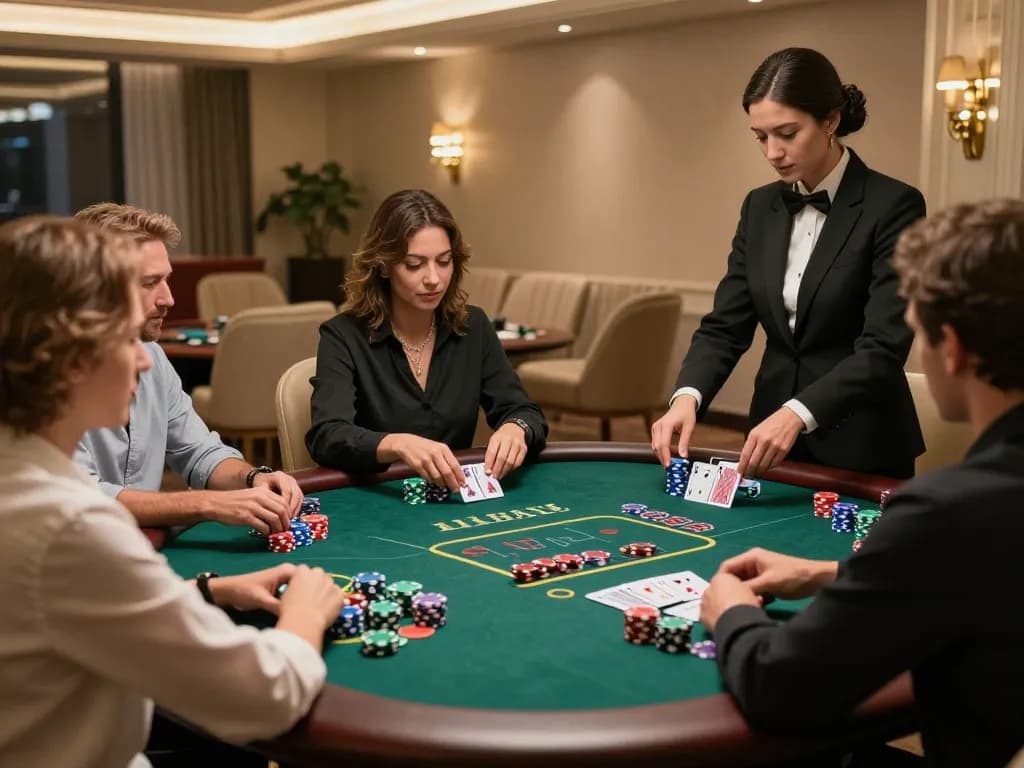 Players engaging in blackjack at an upscale casino table benefiting from https://rr88co.net/ providing a premier gambling experience.