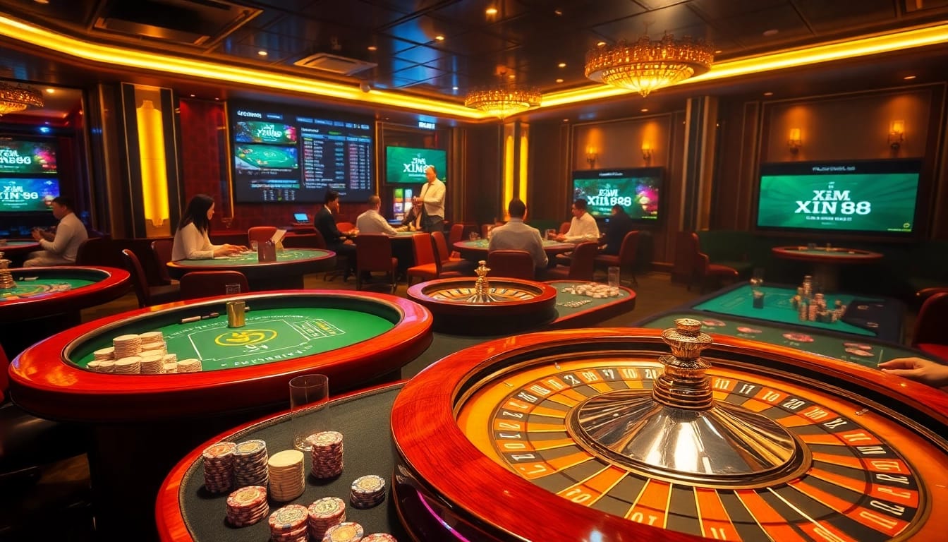 Intense gameplay at Xin 88 casino, showcasing vibrant poker chips and roulette wheel.