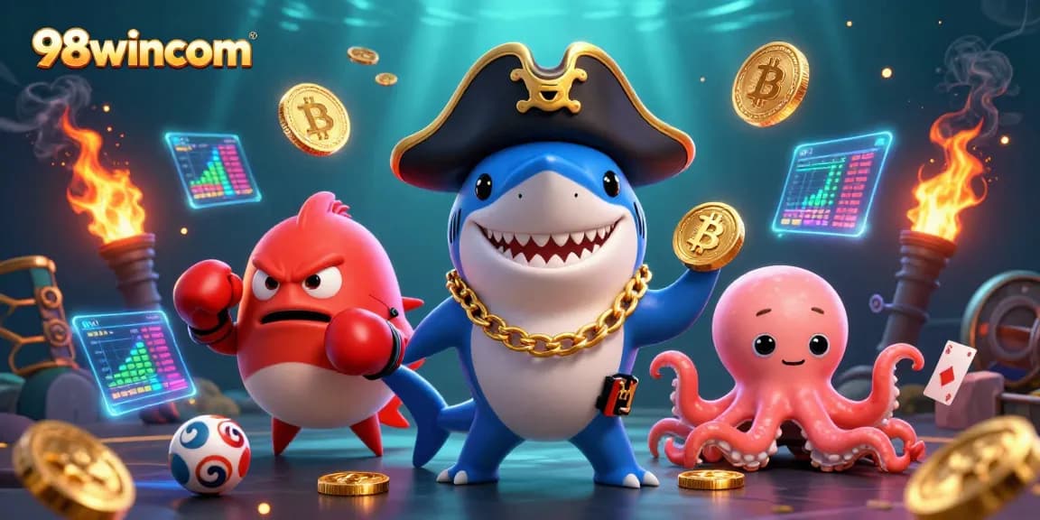 Join the fun with 98wincom's gambling experience, featuring vibrant 3D characters and vibrant casino elements.
