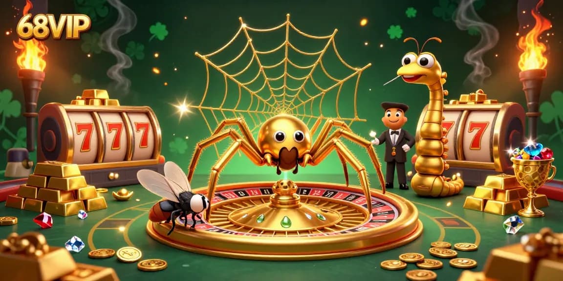 Experience thrilling gameplay at 68VIP with a lively casino scene featuring characters and riches.