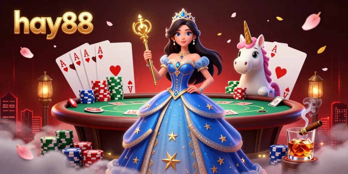 Experience the thrilling atmosphere of Hay88 with vibrant casino elements and enchanting characters.