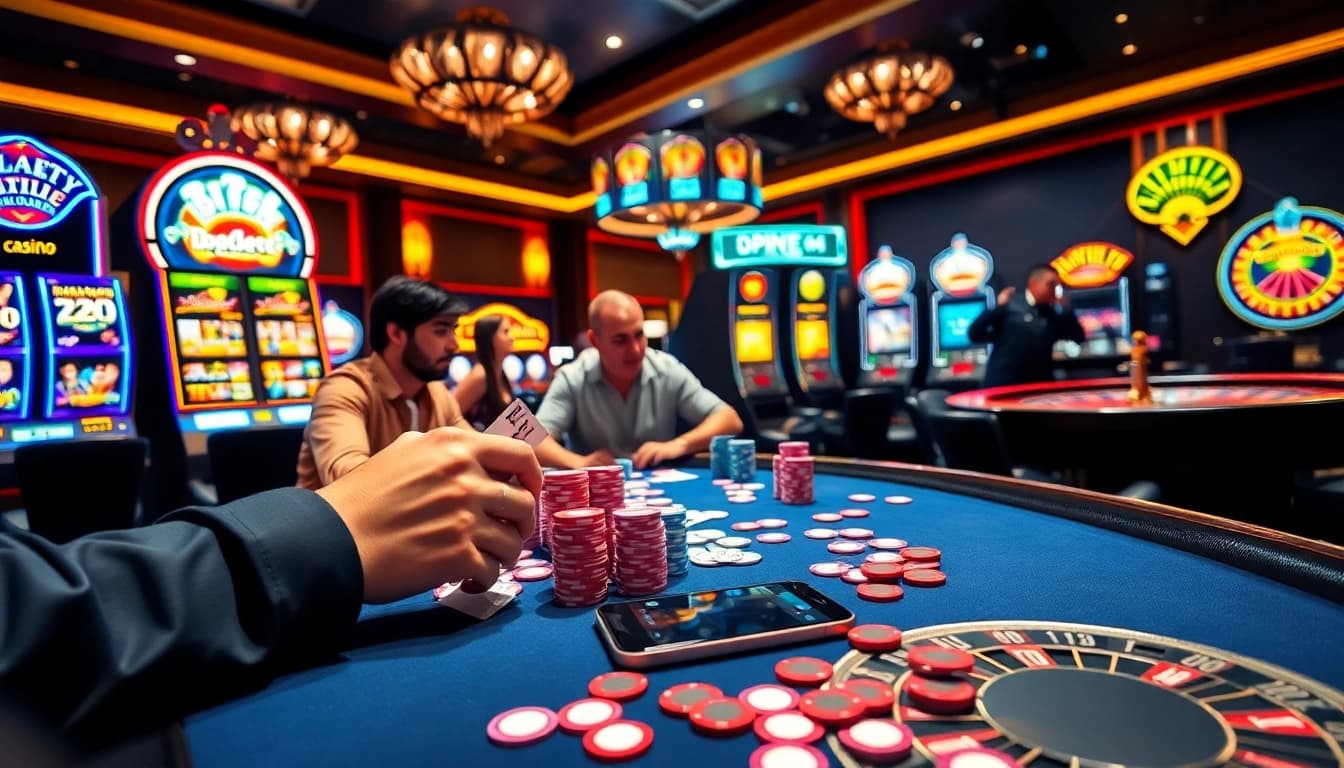 Experience high-stakes poker with the bdtk1 app, showcasing vibrant chips and a competitive atmosphere.