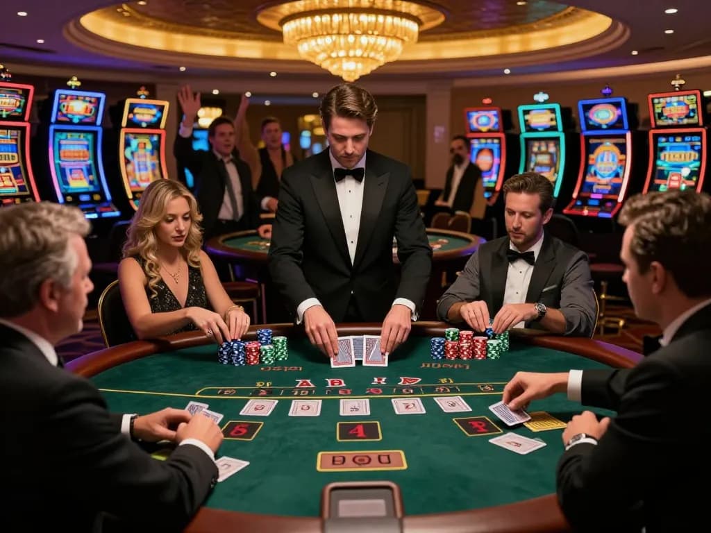 tr88 players intensely betting at blackjack table in upscale casino