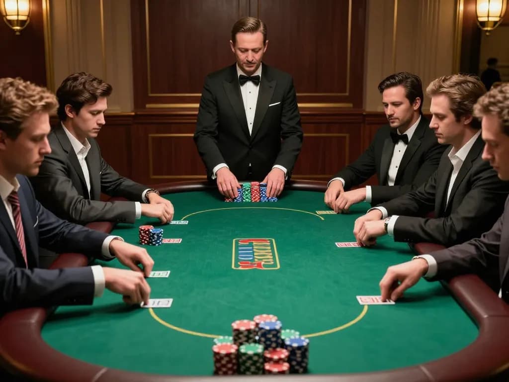 Players engage in a high-stakes poker game at five88, showcasing excitement and strategy in a luxurious setting.