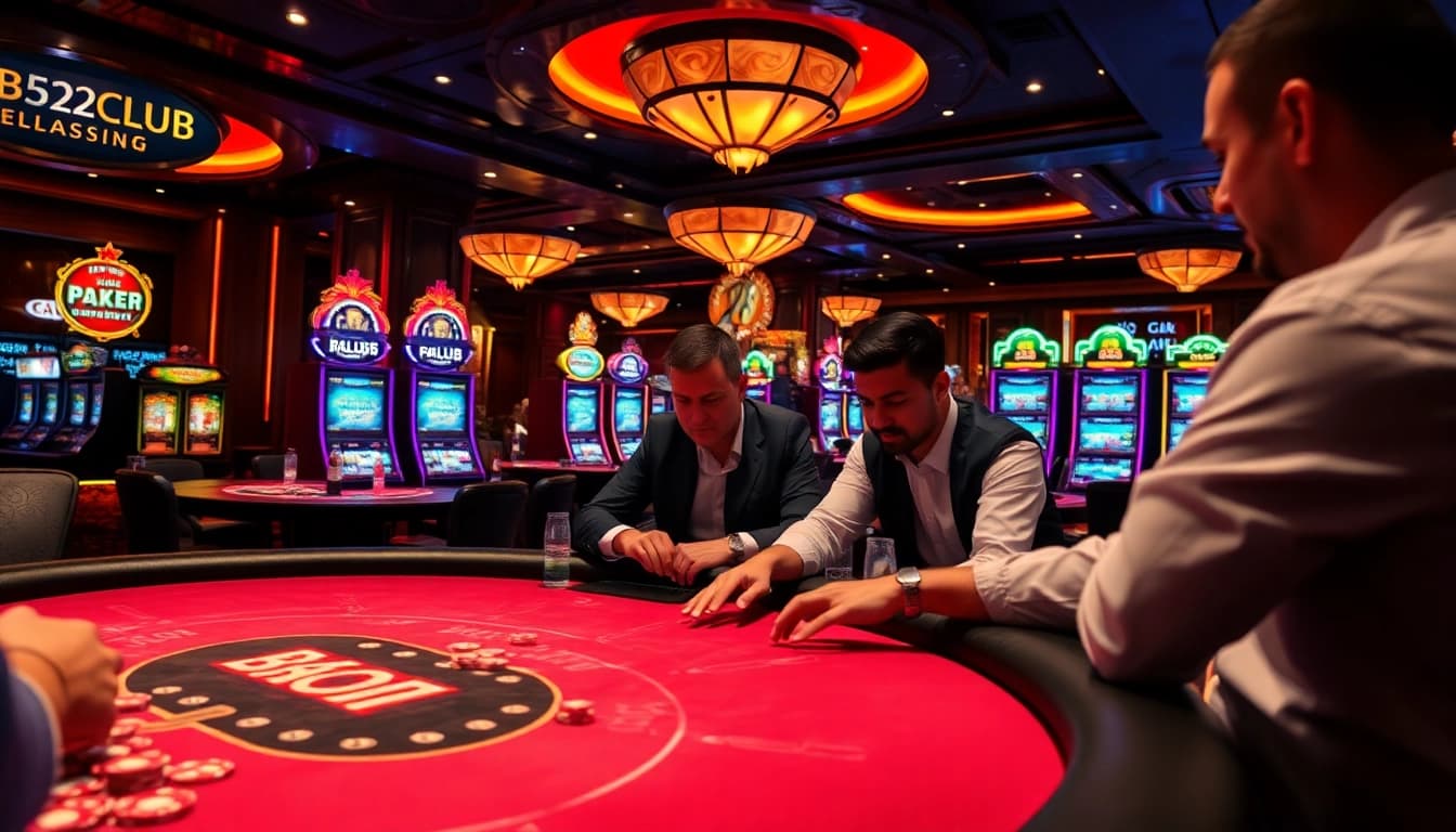 Experience the thrill of B52CLUB at a high-stakes poker table in a luxurious casino.