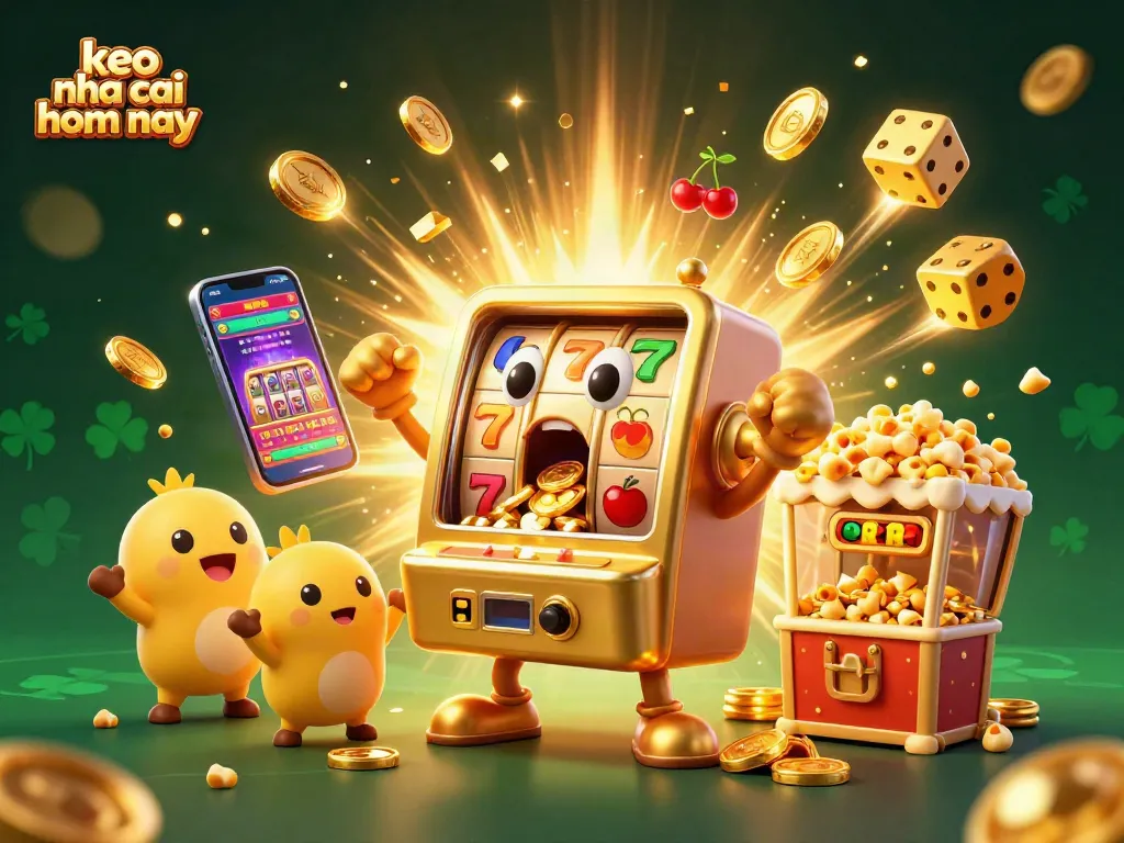 Spin to win with keo nha cai hom nay as a golden slot machine celebrates its jackpot!