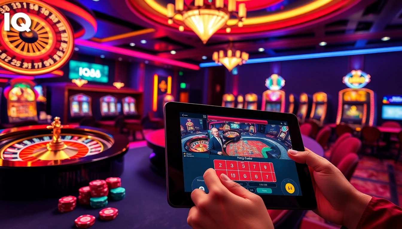 Experience the excitement of gambling at iq88 with a live dealer game and vibrant casino elements.