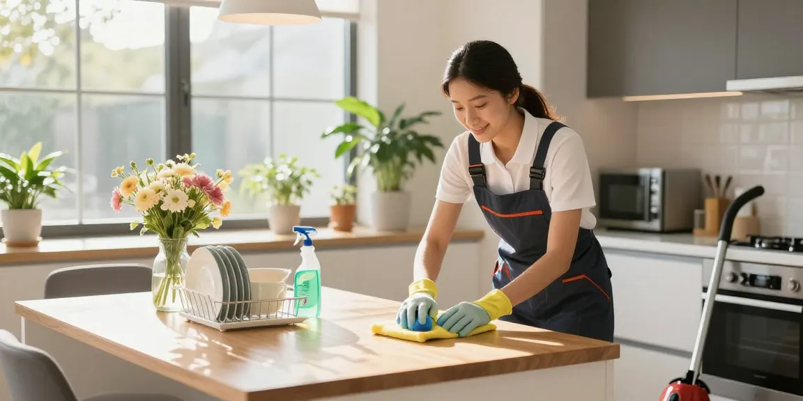 Professional cleaner at work showcasing reliable reinigungsfirma schweiz service in a bright kitchen