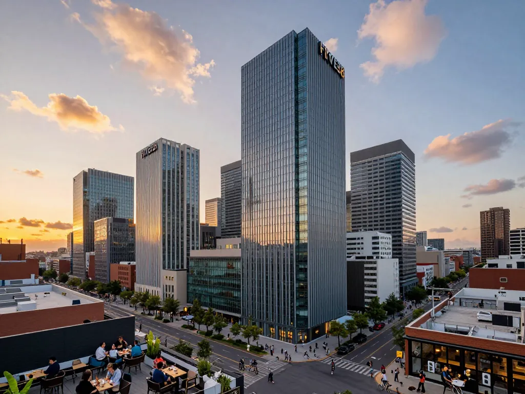 Five88 skyline view at sunset highlighting the vibrant city life and modern architecture.