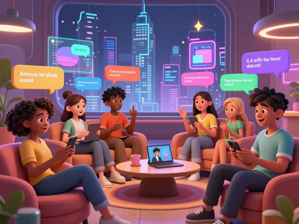 Engaging AI chat porn scene featuring dynamic characters and vibrant digital interactions.