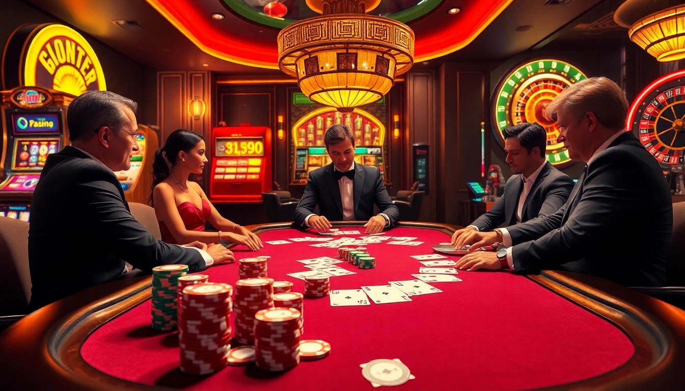 Engaging poker scene at GO 88 casino showcasing high-stakes gameplay and vibrant chips.