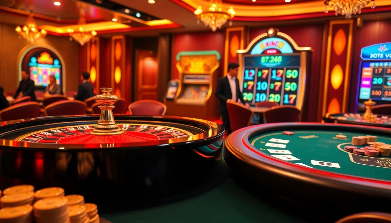 Experience thrilling gameplay at https://qq88pro.vip/ with luxurious casino visuals featuring roulette and poker tables.