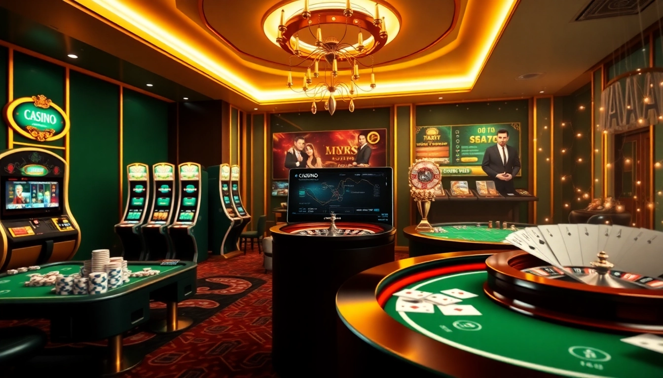Experience luxury gaming at https://lucky88sss.com/ with this vibrant casino ambiance filled with poker chips and slot machines.