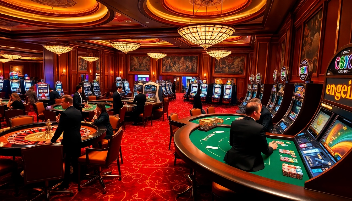 Engage with thrilling games at https://one88x.com/ showcasing vibrant casino interior.