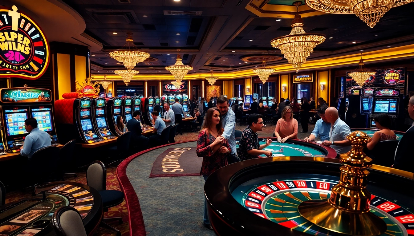Exciting gaming action unfolds at SLOT365 online casino, featuring tables and slot machines for thrilling bets.