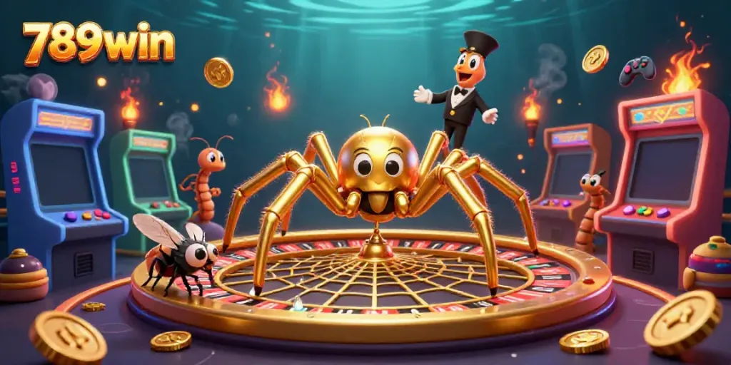 Experience thrilling spins and bets with 789win's vibrant casino scene featuring a golden spider roulette.