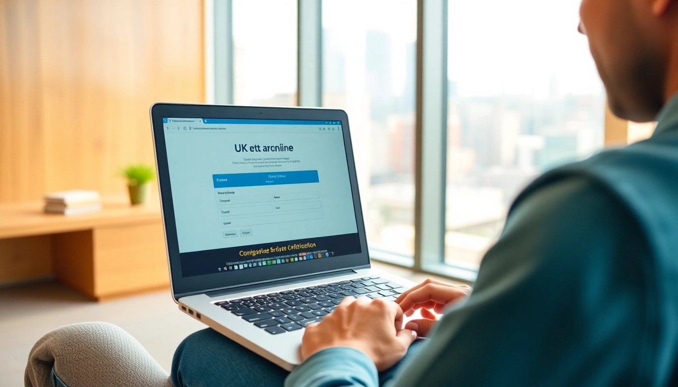 Filling out uk eta online application, showcasing a focused professional at work.