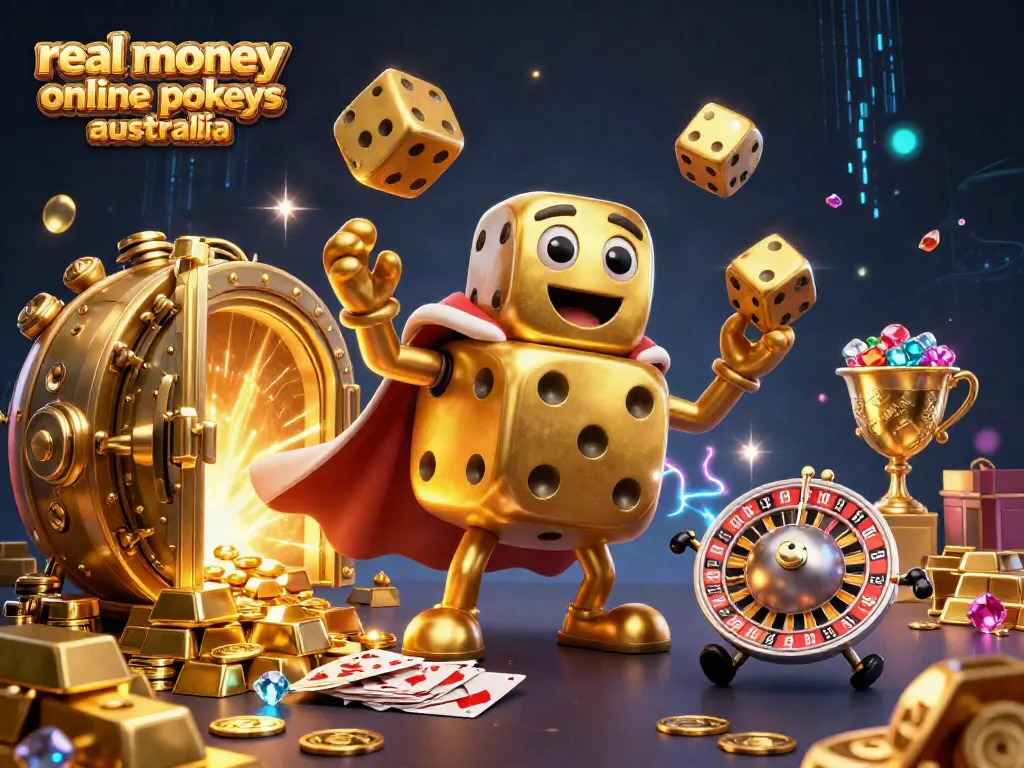 Win big with real money online pokies australia in an energetic 3D casino scene featuring unique characters.