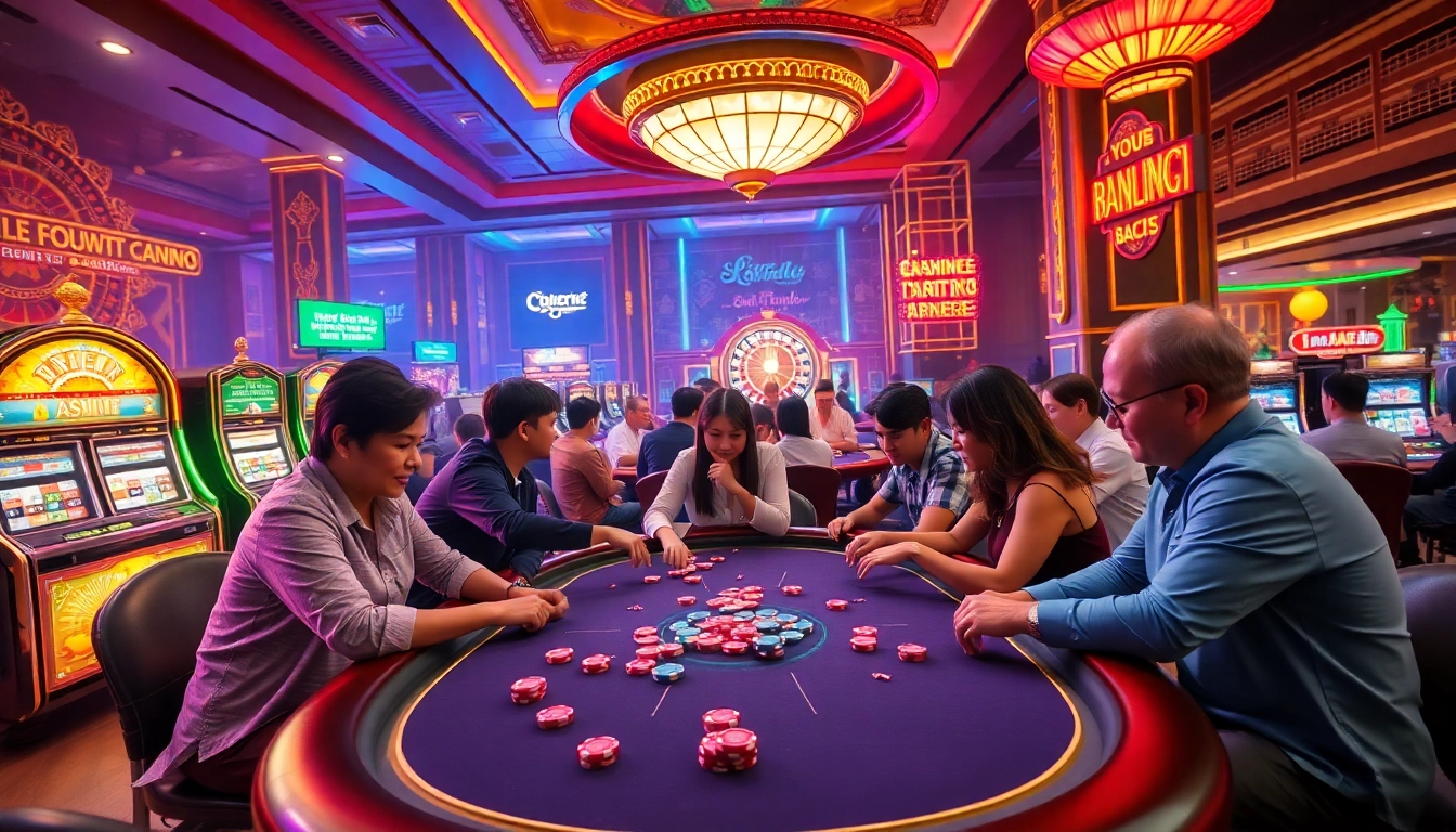 Experience the thrill of game bài đổi thưởng as players engage at a luxurious casino table.