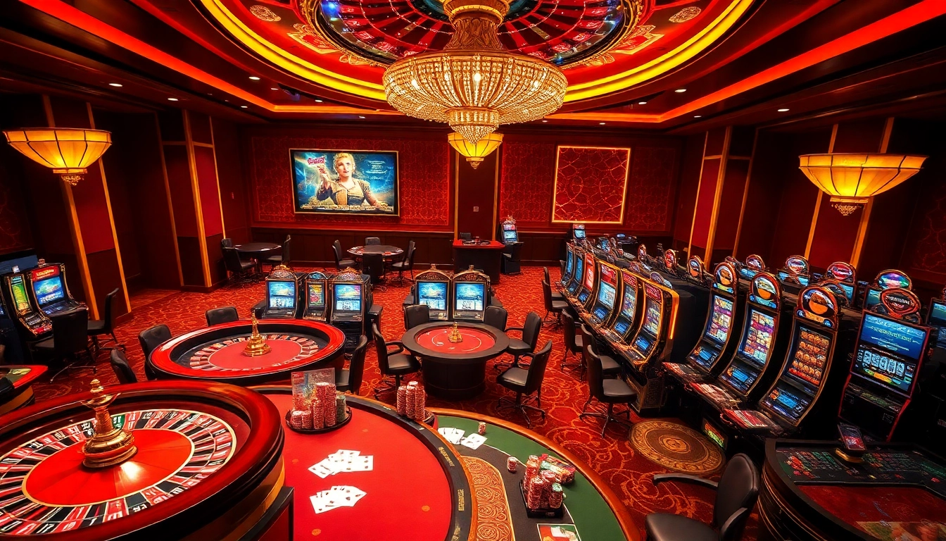 Experience the excitement of uu88 with players engaging in thrilling casino games amidst vibrant lights and stunning visuals.