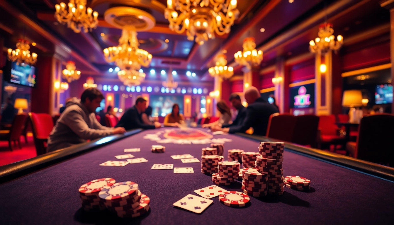 Experience thrilling casino action at https://hbbet4.art/ with engaged players at a luxurious poker table.