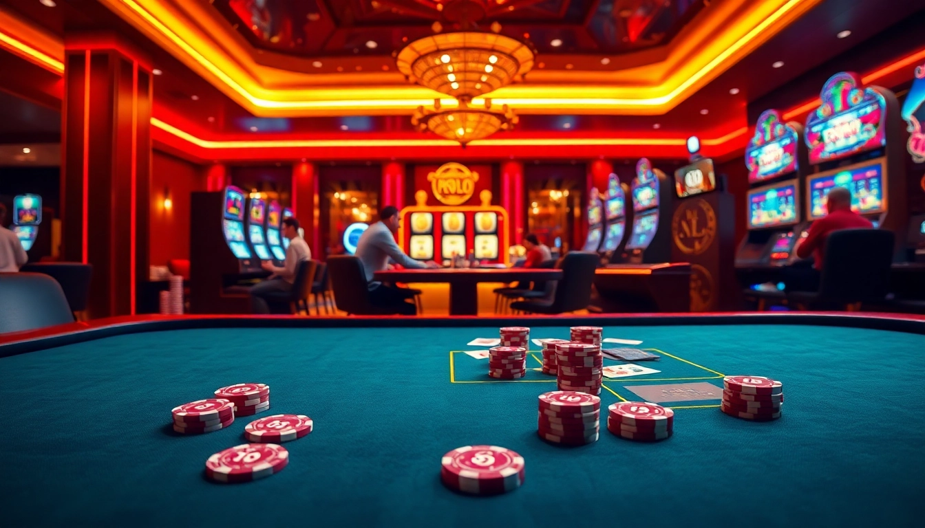 Engaging scene illustrating hướng dẫn 68win with players immersed in online gambling at a casino table.