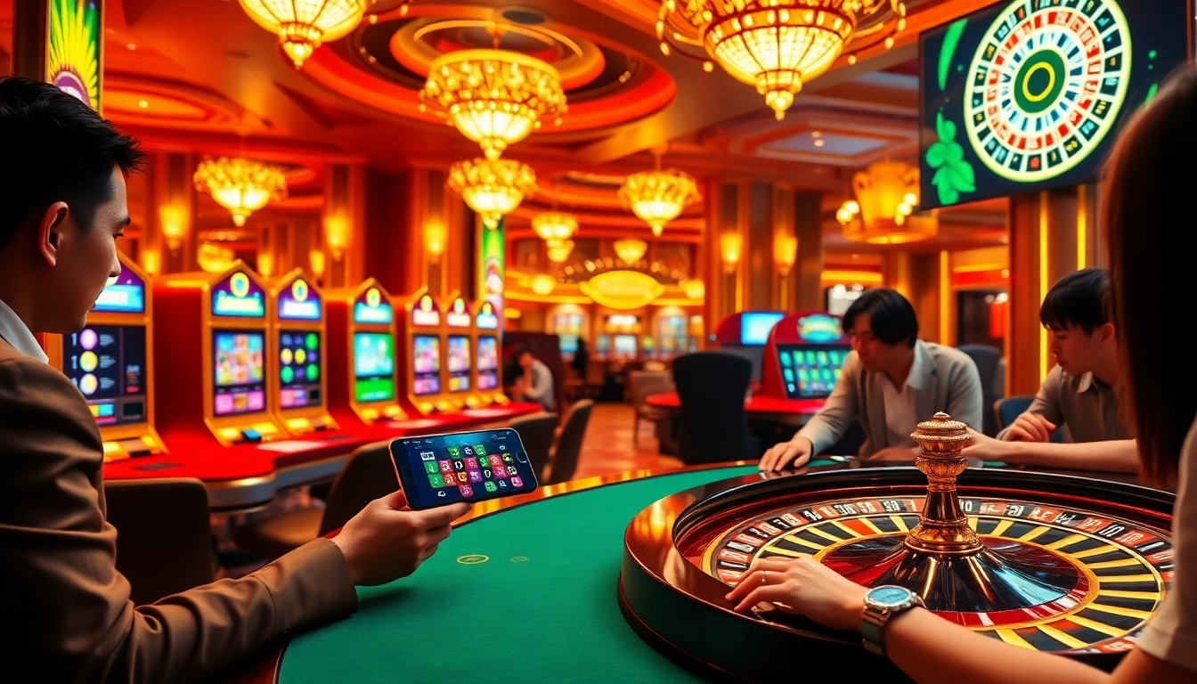 Experience thrilling gameplay at https://slvip1.com.ph/ with vibrant casino visuals featuring slot machines and poker.